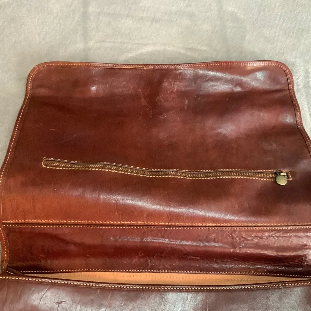 BuccioPalermo Italian Brown Leather Messenger Bag Briefcase Satchel RFR Monogram